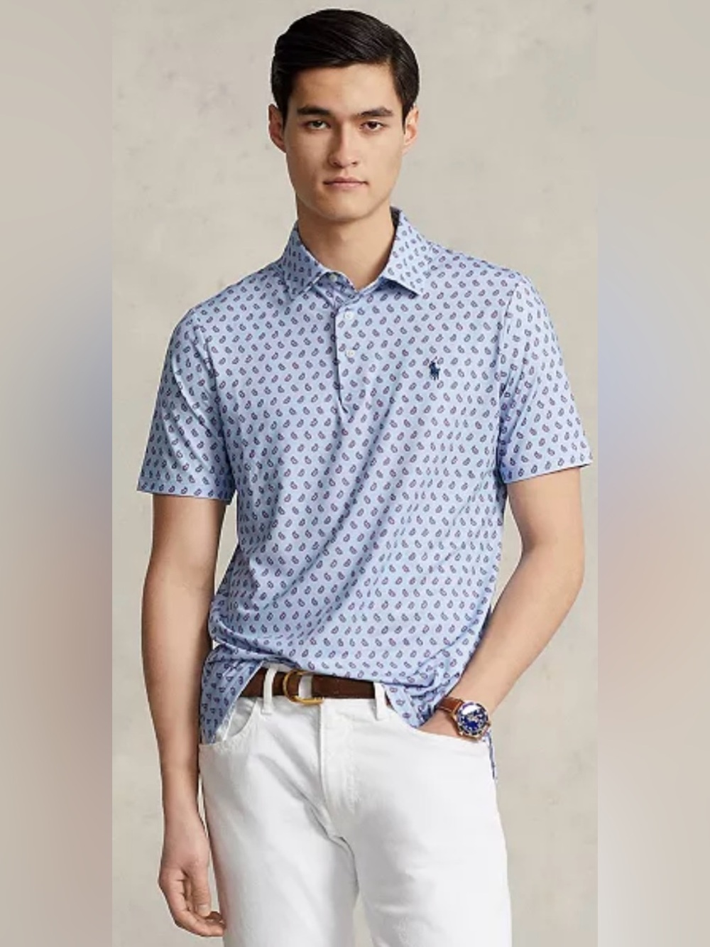 Men's Light Blue Paisley Short-Sleeve Polo Ralph Lauren Shirt